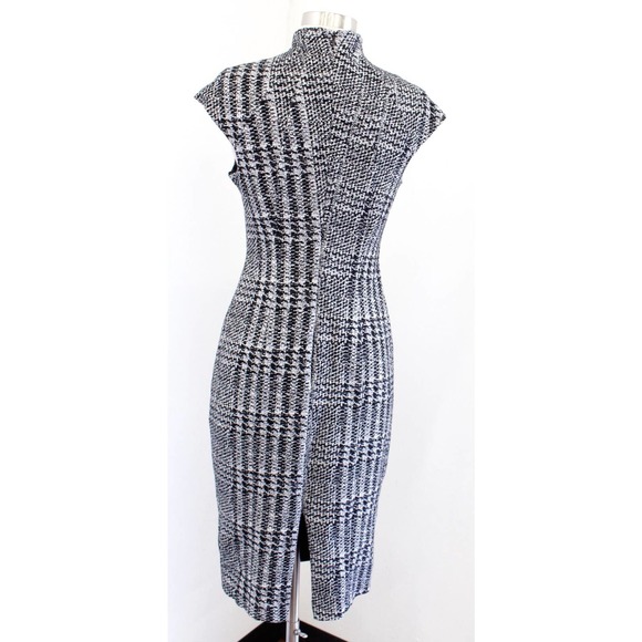 Alexia Admor Black White Glen Houndstooth Plaid Pencil Sheath Dress Sz 6 V Neck - Picture 6 of 6